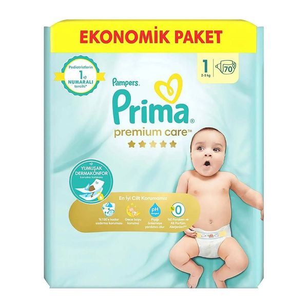 پوشک بچه پریما مدل  Premium protection سایز 1 بسته 70 عددی
