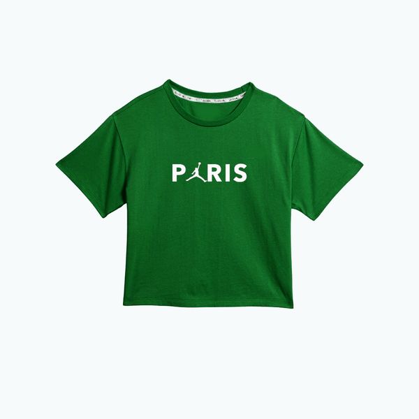 کراپ‌ تی‌شرت آستین کوتاه زنانه مدل C3 طرح پاریس رنگ سبز