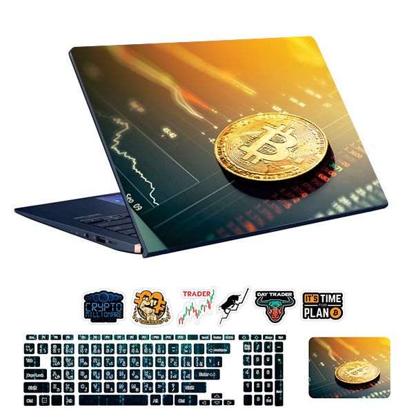 استیکر لپ تاپ توییجین و موییجین طرح Bitcoin کد 22 مناسب برای لپ تاپ 15.6 اینچ به همراه برچسب حروف فارسی کیبورد