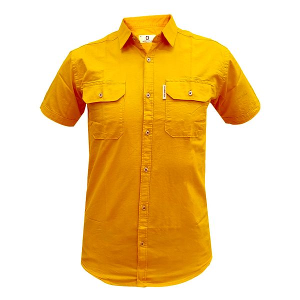 پیراهن آستین کوتاه مردانه دوک مدل کتان دو جیب رنگ نارنجی