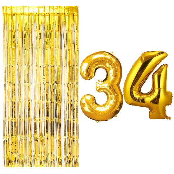 بادکنک فویلی مسترتم طرح عدد 34 به همراه پرده تزئینی بسته 3 عددی