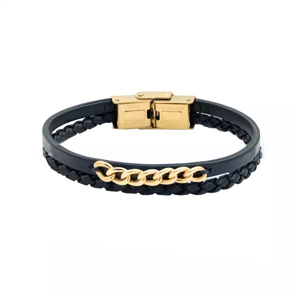 دستبند طلا 18 عیار زنانه گالری روبی مدل چرم و طلا