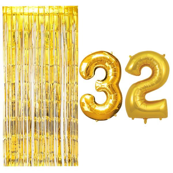 بادکنک فویلی مسترتم طرح عدد 32 به همراه پرده تزئینی بسته 3 عددی