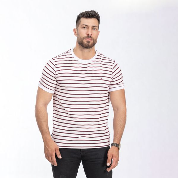 تی شرت آستین کوتاه مردانه برانگو مدل یقه گرد کد 40651 رنگ زرشکی
