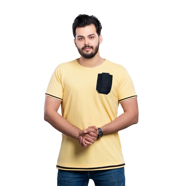 تی شرت آستین کوتاه مردانه برساد مدل E103 رنگ زرد