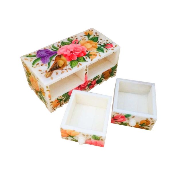 جعبه جواهرات استخوانی طرح گل و مرغ کد B 279