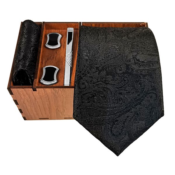 ست کراوات و دستمال جیب و دکمه سردست و گیره کراوات مردانه مدل 591