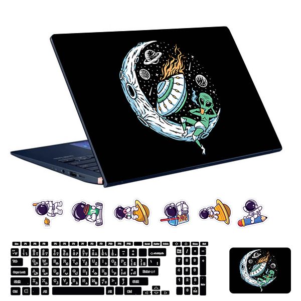 استیکر لپ تاپ توییجین و موییجین طرح astronaut کد 25 مناسب برای لپ تاپ 15.6 اینچ به همراه برچسب حروف فارسی کیبورد