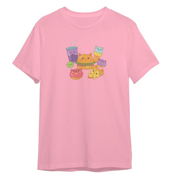 تی شرت آستین کوتاه دخترانه مدل خوراکی های خوشمزه کد 0765 رنگ صورتی