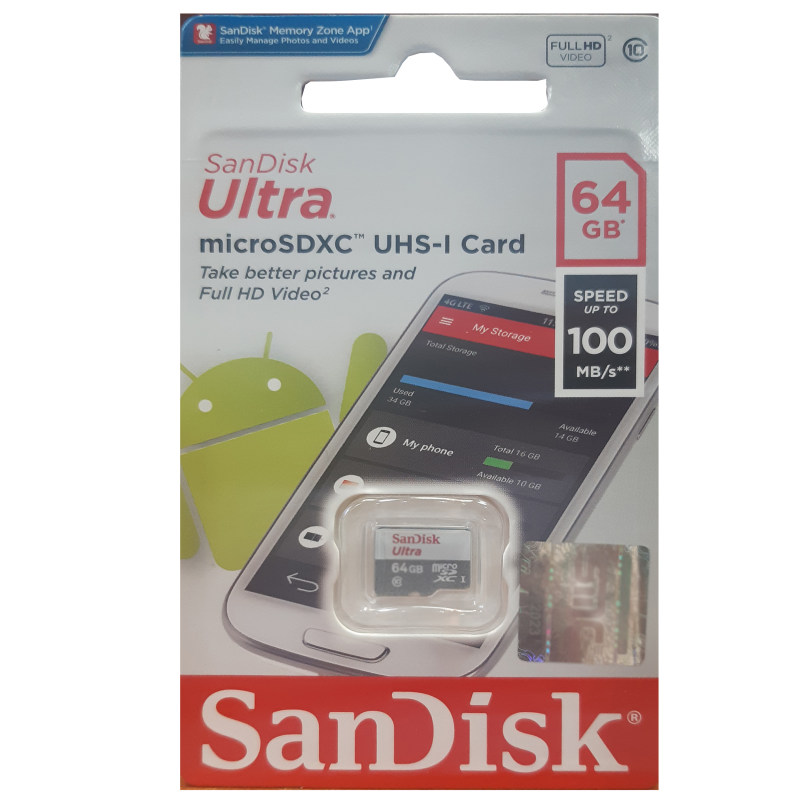 کارت حافظه microSD   مدل Ultra کلاس 10 استاندارد UHS-I U1 سرعت 100MBps ظرفیت 64 گیگابایت