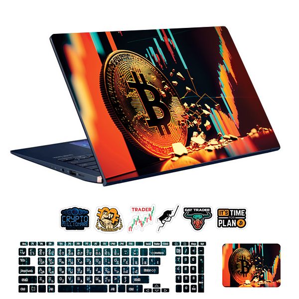 استیکر لپ تاپ توییجین و موییجین طرح Bitcoin کد 26 مناسب برای لپ تاپ 15.6 اینچ به همراه برچسب حروف فارسی کیبورد
