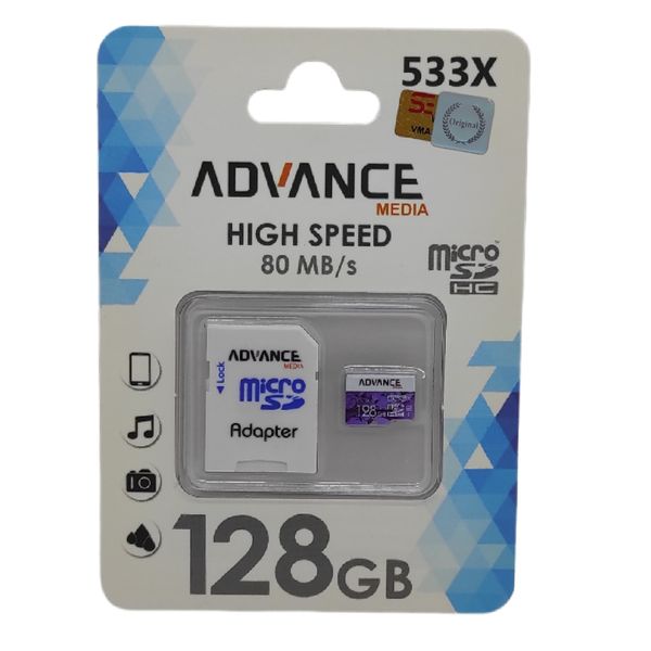 کارت حافظه microSDXC ادونس مدل EG533 کلاس 10 استاندارد UHS-I U3 سرعت 80MBps ظرفیت 128 گیگابایت به همراه آداپتور SD