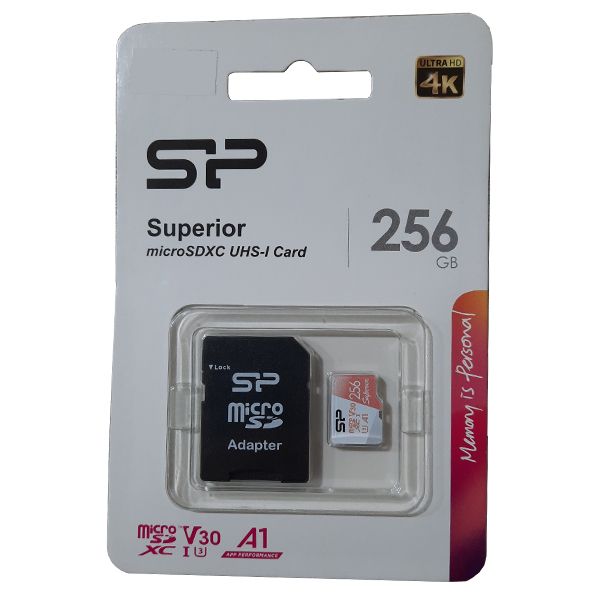 کارت حافظه microSDXC سیلیکون پاور مدل SUPERIOR کلاس 10 استاندارد UHC-I U3 سرعت 100MBps ظرفیت 256 گیگابایت به همراه آداپتور SD