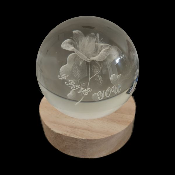 چراغ خواب مدل گوی شیشه ای 3D طرح گل رز 