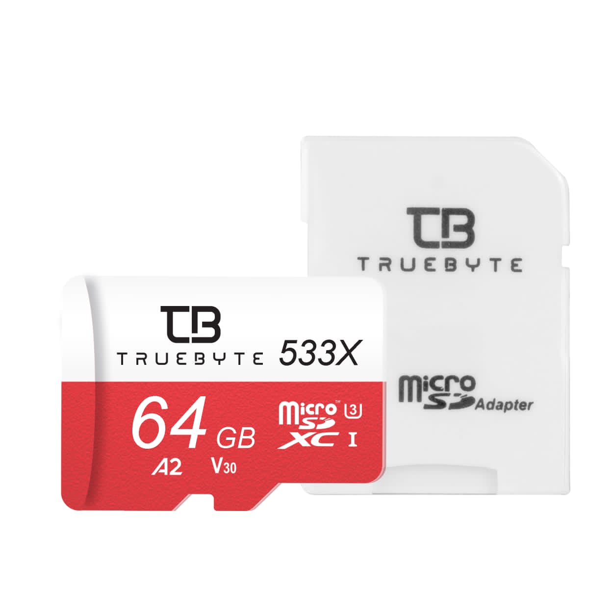 کارت حافظه Micro SD XC تروبایت مدل A2-V30-533X کلاس 10 استاندارد UHS-l U3 سرعت 80MBps ظرفیت 64 گیگابایت به همراه آداپتور SD