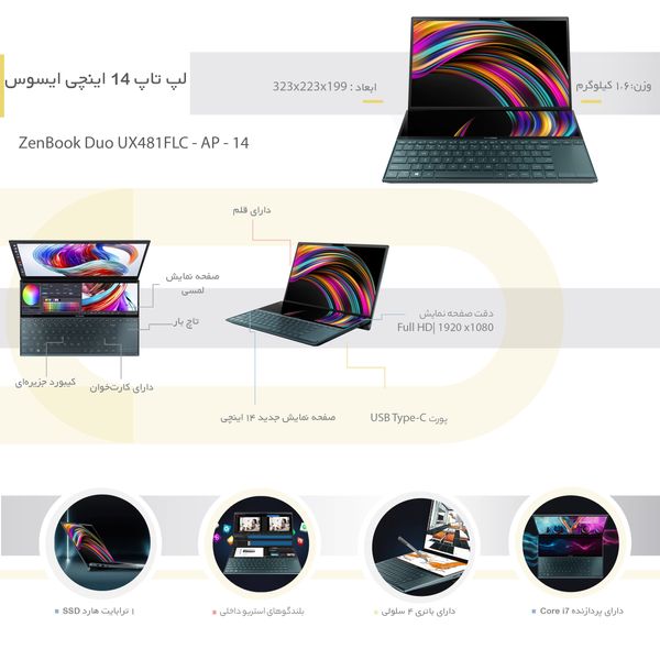 لپ تاپ 14 اینچی ایسوس مدل ZenBook Duo UX481FLC-BM039T