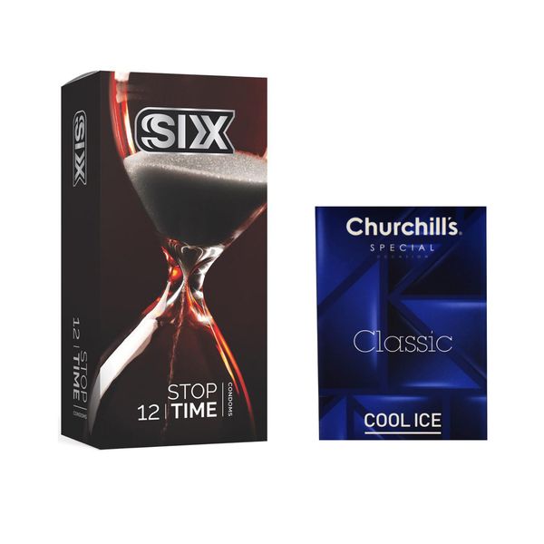کاندوم سیکس مدل Stop Time بسته 12 عددی به همراه کاندوم چرچیلز مدل Cool Ice بسته 3 عددی