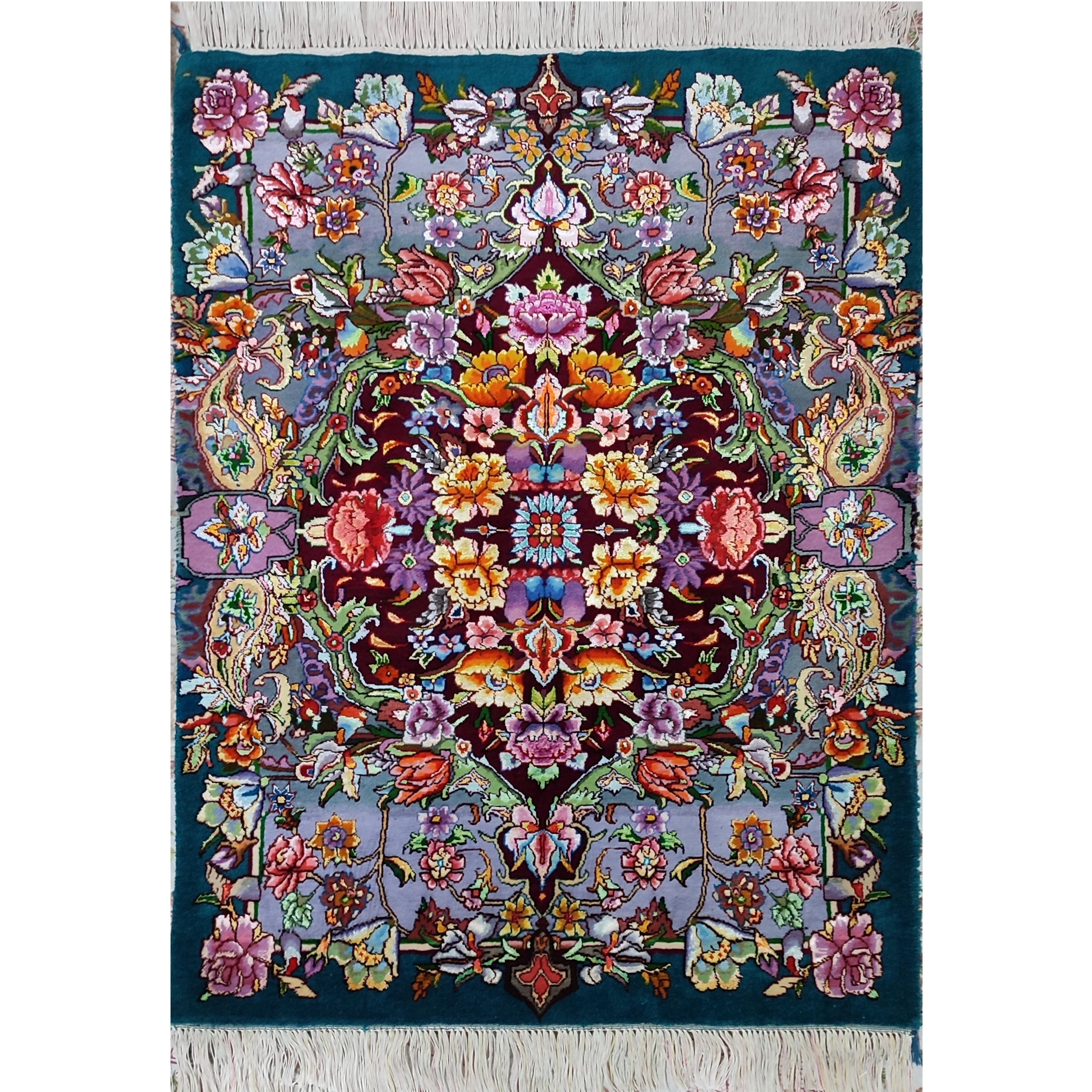 فرش دستباف یک متری طرح گل رز هفت رنگ