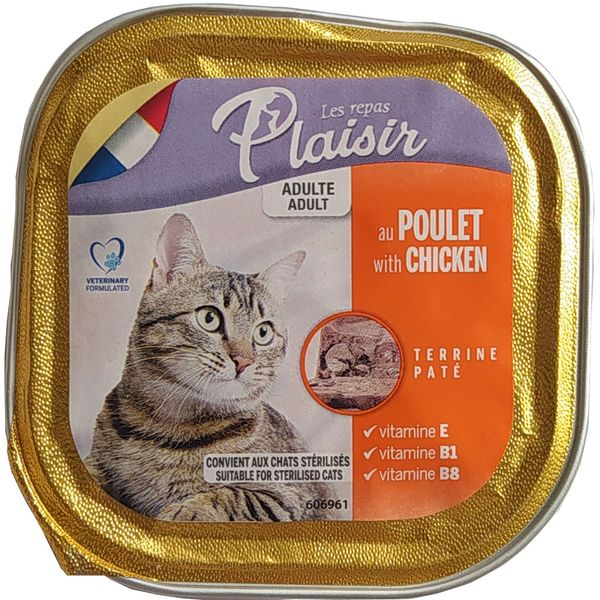 غذای کنسرو گربه بالغ پلازیر مدل گوشت مرغ وزن 100 گرم