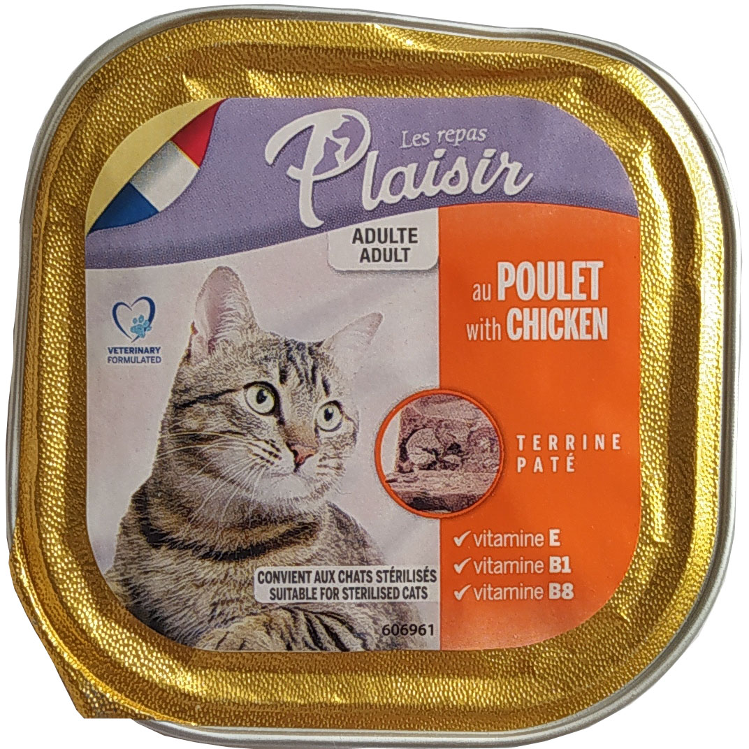 غذای کنسرو گربه بالغ پلازیر مدل گوشت مرغ وزن 100 گرم
