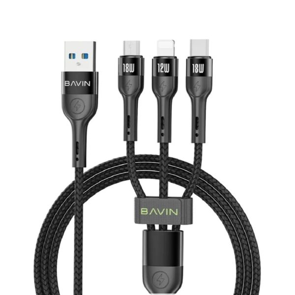 کابل شارژ USB به USB-C / microUSB / لایتنینگ باوین مدل Cb-236-3IN1 طول 1 متر