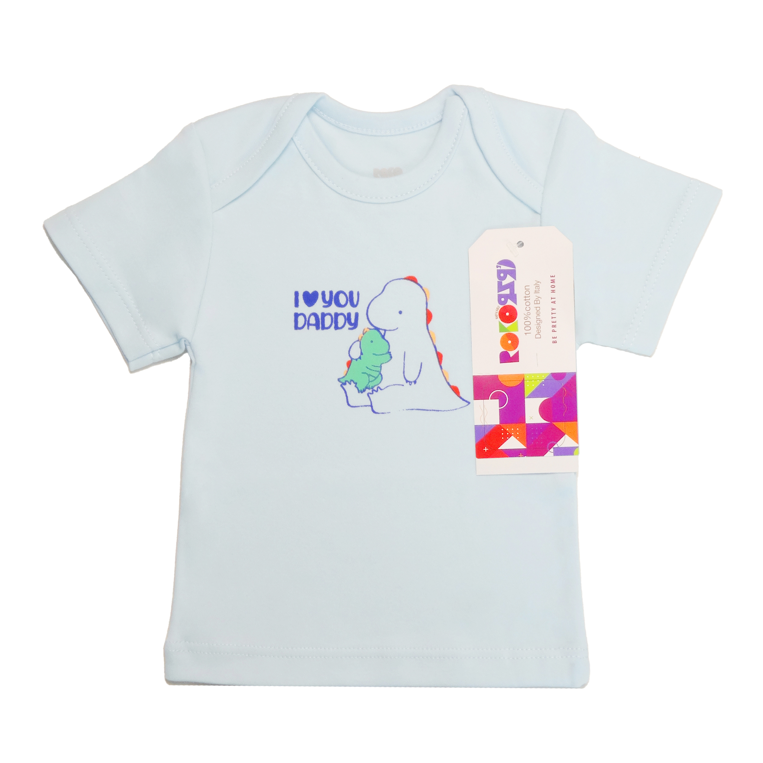 تی شرت آستین کوتاه نوزادی روکو کوچولو مدل Dino رنگ آبی روشن