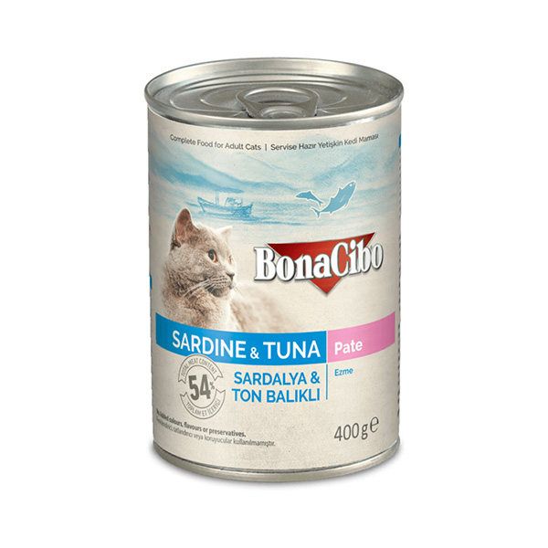 کنسرو گربه بوناسیبو مدل Sardine &amp; Tuna وزن 400 گرم بسته دو عددی