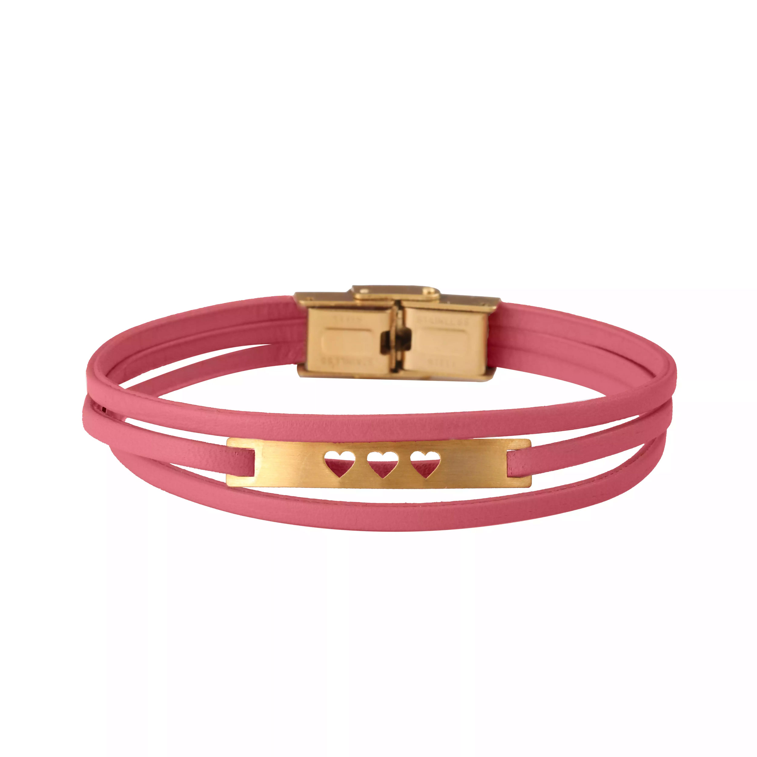 دستبند طلا 18 عیار زنانه روبی آرت گالری مدل مستطیل سه قلبی 5