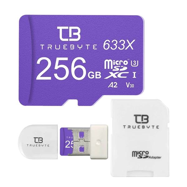  کارت حافظه microSDXC تروبایت مدل A2-V30-633X کلاس 10 استاندارد UHS-I U3 سرعت 95MBps ظرفیت 256 گیگابایت به همراه آداپتور SD و کارت خوان