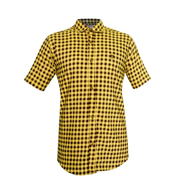 پیراهن آستین کوتاه مردانه مدل چهارخانه کد M-za رنگ زرد