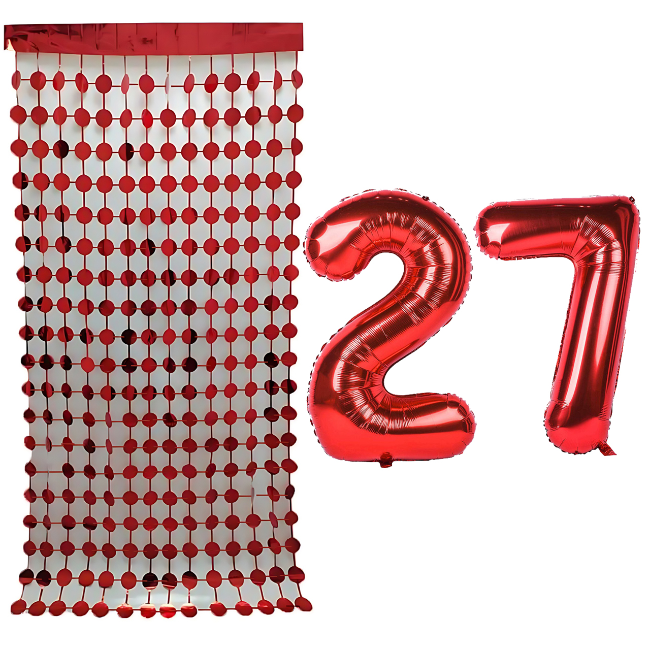 بادکنک فویلی مستر تم طرح عدد 27 به همراه ریسه تزئینی بسته 3 عددی