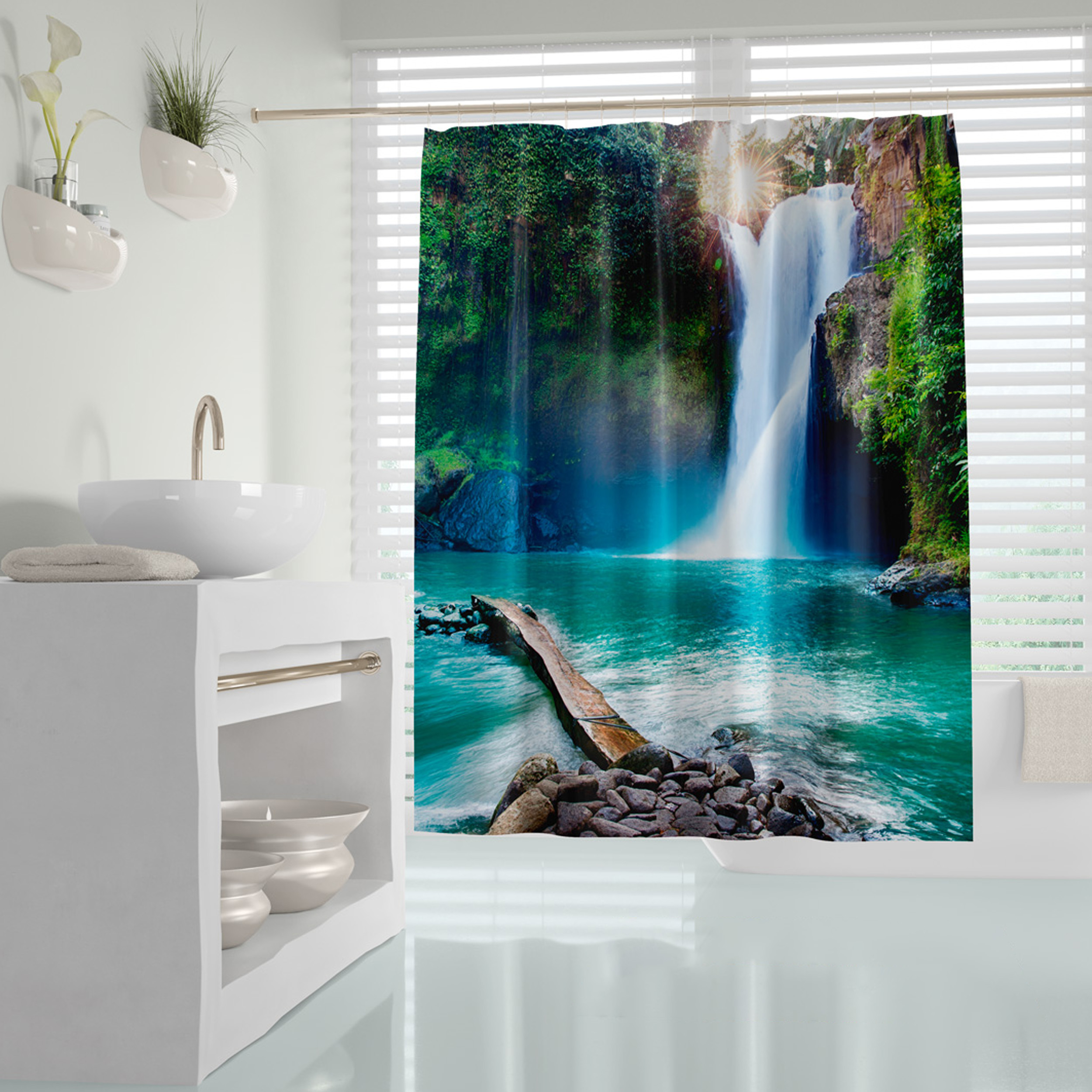پرده حمام دلفین مدل Waterfall سایز 180x200 سانتی متر