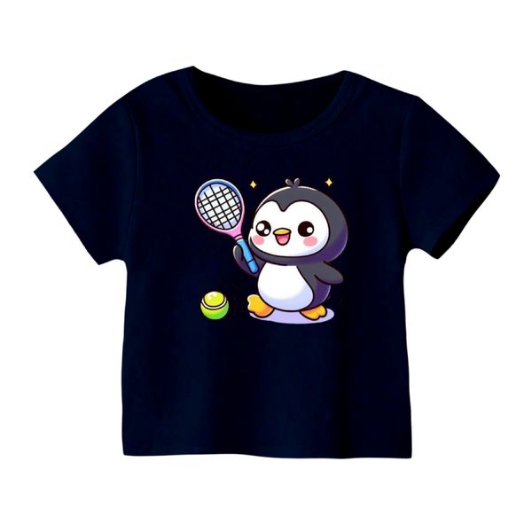 تی شرت آستین کوتاه بچگانه مدل پنگوئن کد ۶ رنگ سورمه ای