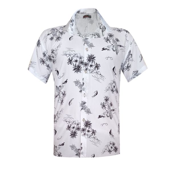 پیراهن آستین کوتاه مردانه مدل هاوایی نخل و آناناس کد PIN-NA رنگ سفید