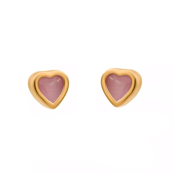 گوشواره طلا 18 عیار زنانه گالری روبی مدل  قلب با سنگ رزکوارتز
