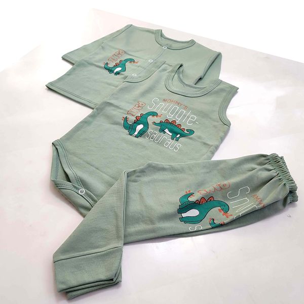 ست 3 تکه لباس نوزادی مدل دایناسور کد 3926 رنگ سبز