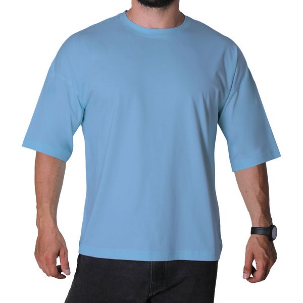 تی شرت اورسایز  آستین کوتاه مردانه مدل باکسی رنگ آبی