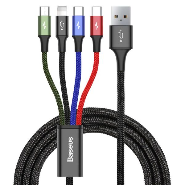 کابل تبدیل USB به لایتنینگ/USB-C/microUSB باسئوس مدل Rapid Series 4 in 1 طول 1.2 متر