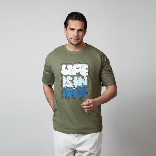 تی شرت اورسایز  آستین کوتاه مردانه باینت مدل 768-1 رنگ سبز