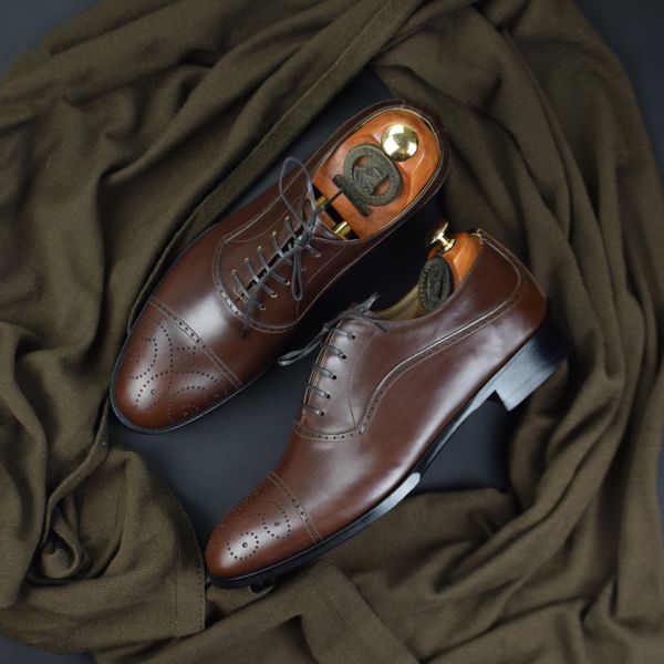 کفش مردانه کرمانی مدل چرم دستدوز طبیعی کد 1073 رنگ قهوه ای