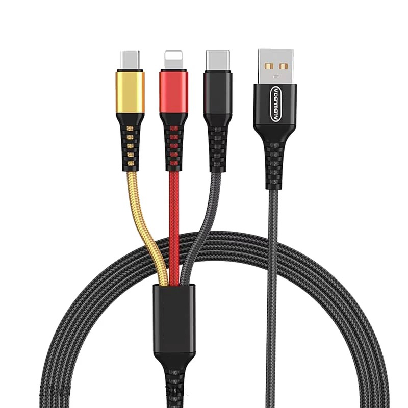 کابل تبدیل USB به لایتنینگ/USB-C/microUSB دنمن مدل VDENMENV طول 1.2 متر