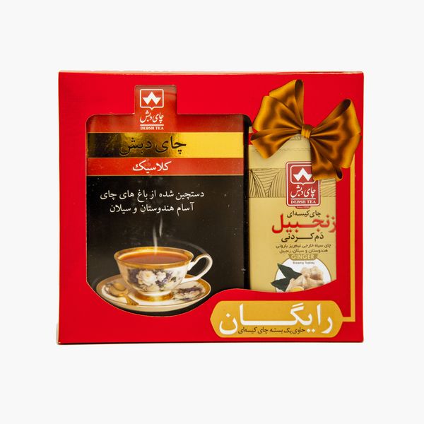 چای کلاسیک چای دبش - 500 گرمی و چای کیسه ای دم کردنی زنجبیلی دبش بسته 10 عددی