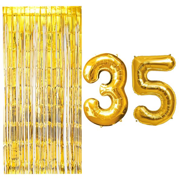 بادکنک فویلی مسترتم طرح عدد 35 به همراه پرده تزئینی بسته 3 عددی