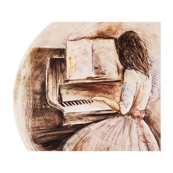  بشقاب دیوارکوب سفالی طرح دختر و پیانو کد D101-1