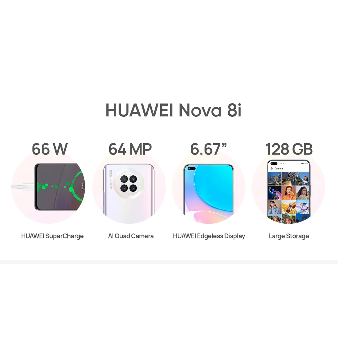 گوشی موبایل هوآوی مدل nova 8i دو سیم‌ کارت ظرفیت 128 گیگابایت و رم 8 گیگابایت به همراه شارژر همراه مینیسو با ظرفیت 5000 میلی آمپر ساعت