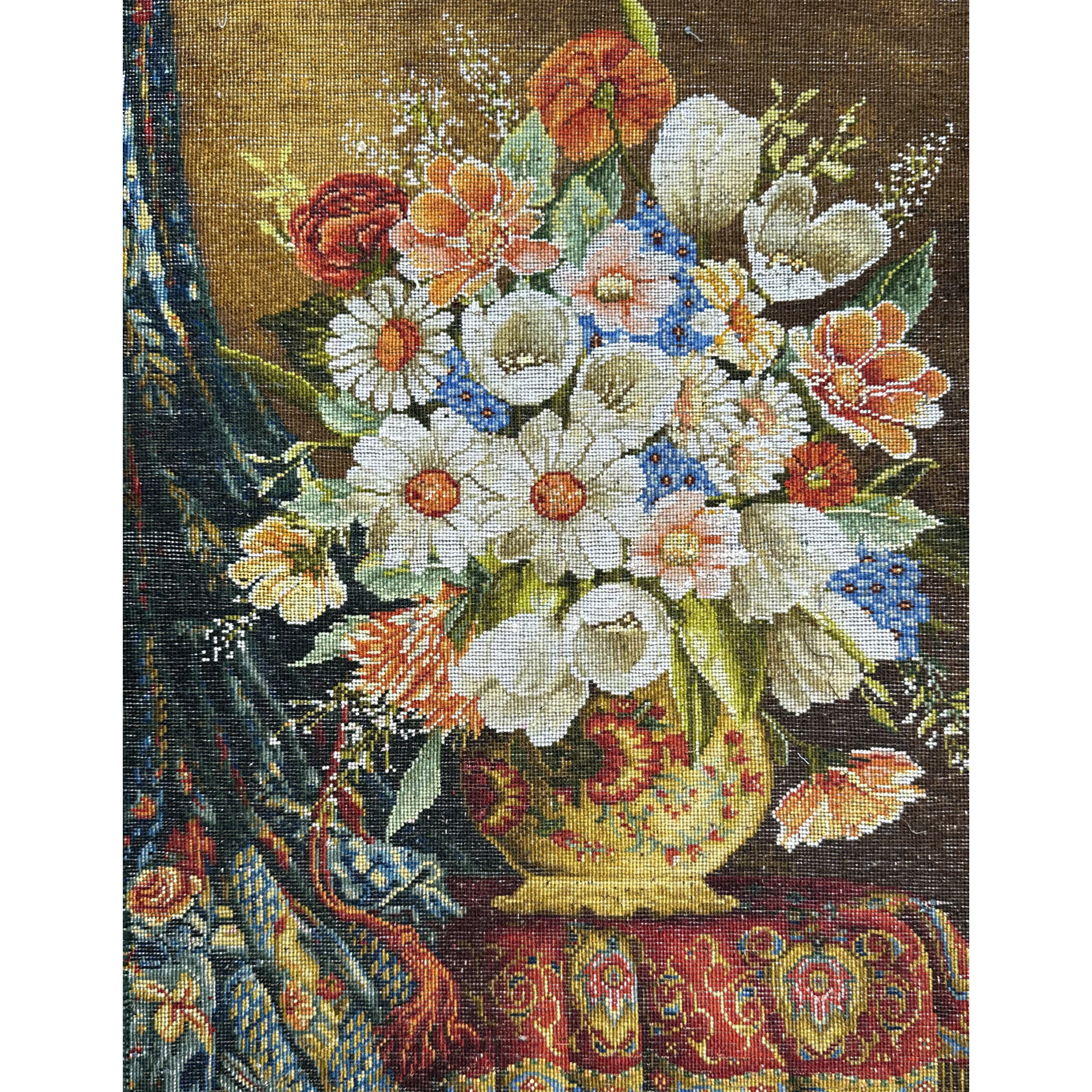 تابلو فرش دستباف فرش میرنظامی مدل گل و گلدان و پرده کد 1601