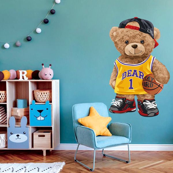 استیکر دیواری کودک گراسیپا مدل خرس تدی عاشق بسکتبال کد 125