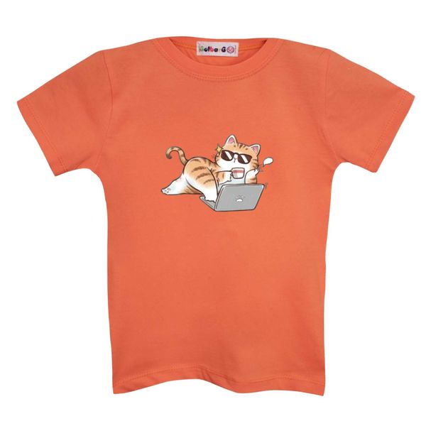 تی شرت آستین کوتاه  بچگانه مدل گربه و لپ تاپ