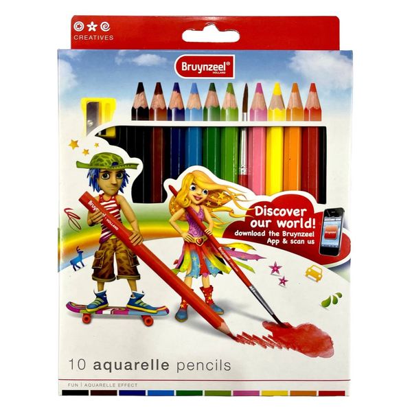 مداد آبرنگی 12 رنگ برونزیل مدل aquarelle به همراه قلم مو و تراش