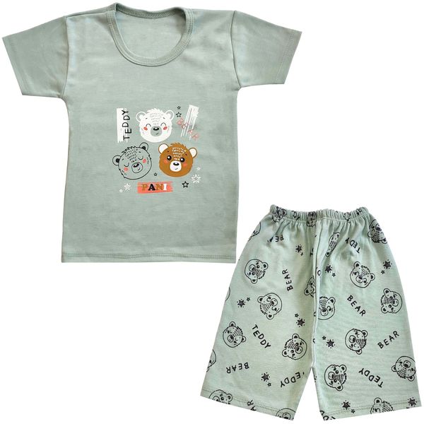 ست تی شرت و شلوارک نوزادی مدل کله خرس کد 3941 رنگ سبز
